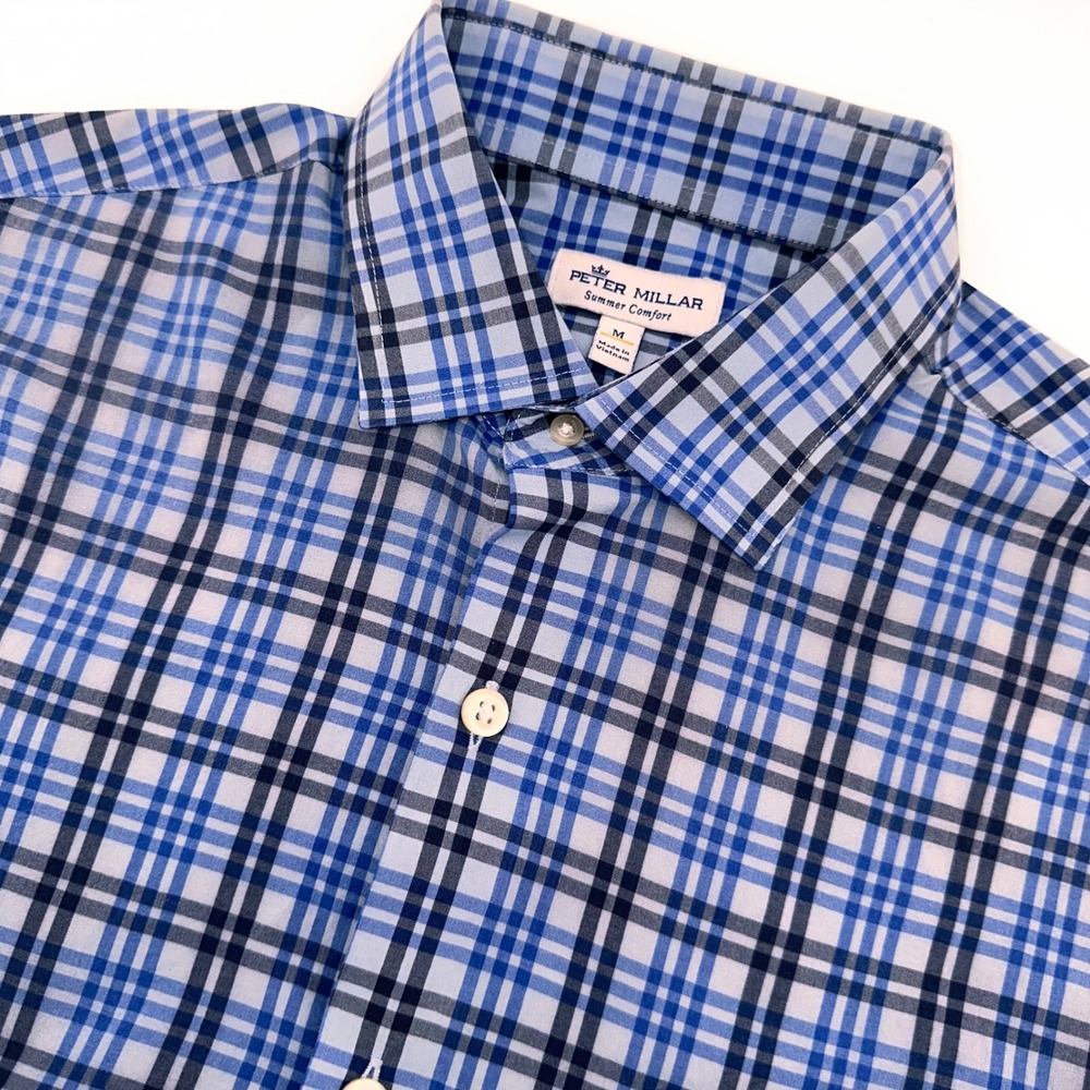 Peter Millar Summer‎ Comfort Men's Blue Plaid Short Sleeve Button Down Shirt MD